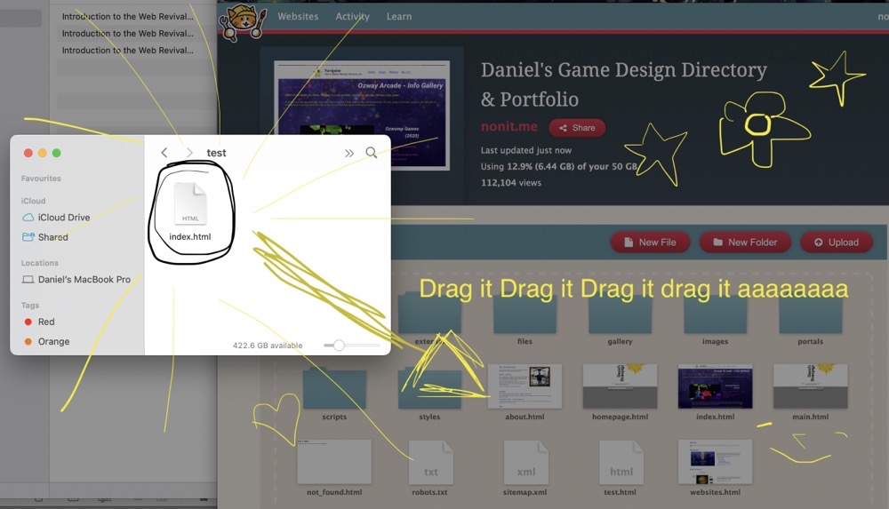 Neocities drag file